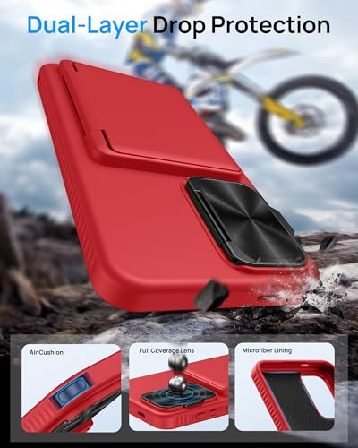 Image of for Samsung Galaxy S25 FE Wallet Case with Card Holder & Camera Lens Cover Stand, Military Grade Drop Protection Shockproof Rugged Stand Protective Phone Case for S25 FE 6.7 inch 2025, Red