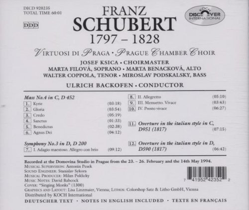 Miniatura 2 de Schubert Mass 4 Symphony 3 Overture in the Italian Style in C Overture in the Italian Style in D