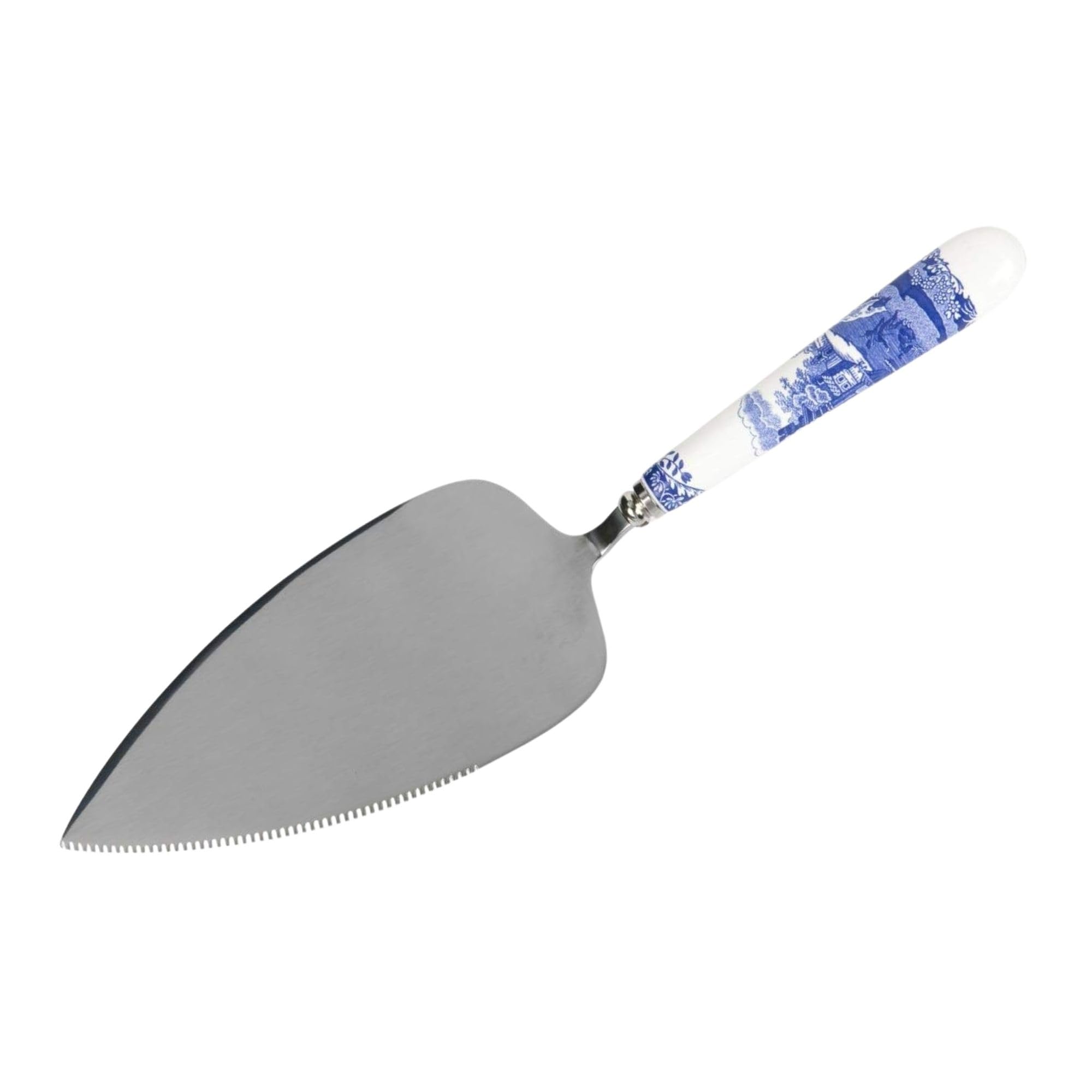 Spode Blue Italian Cake Server - 10 Inch Porcelain Dessert Knife for Slicing Cakes, Pies, Pastries