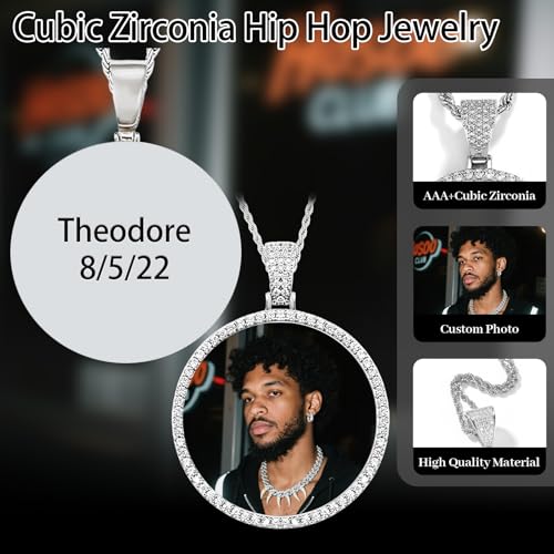 Circle Chain Picture Necklace Personalized Photo Custom Chain for Men Women with Oversized Pendant Cubic Zirconia Hip Hop Jewelry for Friends Lovers Birthday Gifts3