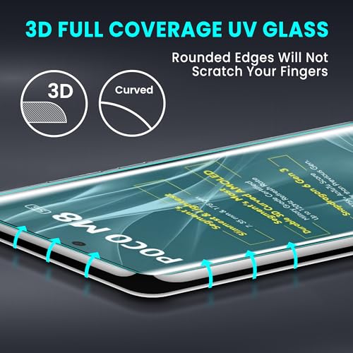 Image of FIRST MART UV Tempered Glass for Poco M8 - Pack of 2, 9H Full-Glue Curved Screen Protectors, HD Clear, Fingerprint Compatible, 2 Complete UV Installation Kits