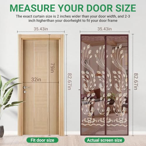 Image of HASTHIP Mosquito Screen Door 90x210cm, Auto Close Peacock Brown Mesh | Mosquito Barrier, Hands-Free Closing, Breathable Mesh, No Drill Magnetic Screen Door for Room Doors, Balconies and Patios