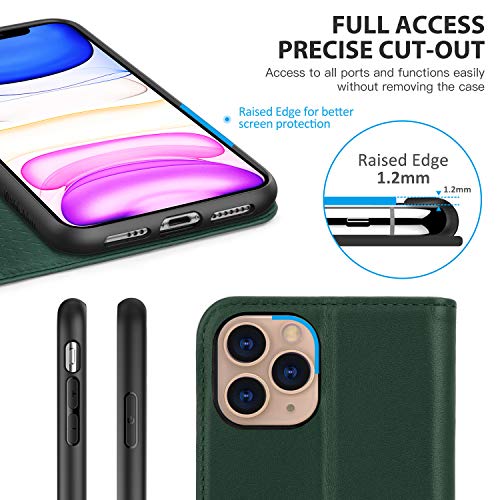 Shieldon Iphone 11 Pro Case, Genuine Leather Wallet Case Auto Sleep Wake Folio Stand Rfid Blocking Card Slot Magnetic Protective Cover Compatible With Iphone 11 Pro (5.8-Inch, 2019) - Midnight Green #TOP6