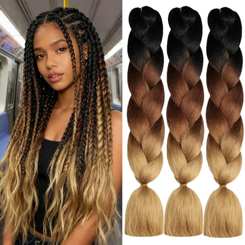 ShowJarlly 3 Piezas Extensiones Pelo Para Trenzas Africanas, 24" Sintetico Pelo Trenzas Africanas Extensiones de Trenzado de Cabello Para Ganchillo Trenzado de Extensiones