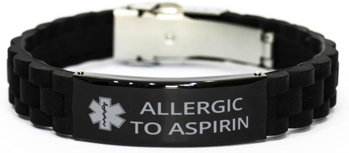 Medical Alert Bracelet, Allergic to Aspirin Awareness, SOS Emergency Health Life Alert ID Engraved Stainless Steel Adjustable Bracelet For Men Women
