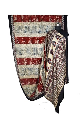 Image of Ethnics of Kutch Ajrakh Modal Silk Saree For Women | Natural Dye Hand Block Print |With Unstitched Blouse Piece | 5.5 Mtr Length (Cream 27A01C)