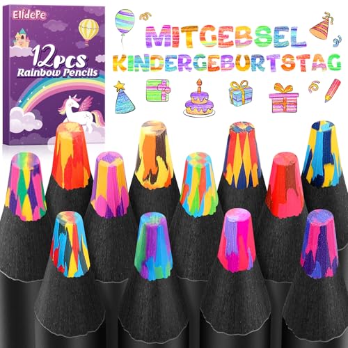 Elidepe Buntstifte Kinder Mitgebsel Kindergeburtstag 12 Regenbogenstift Stifte Kinder Geschenke für Mädchen 5-12 Jahre Basteln Mädchen 8 Jahre Kindergeburtstag Gastgeschenke Schultüte Füllung