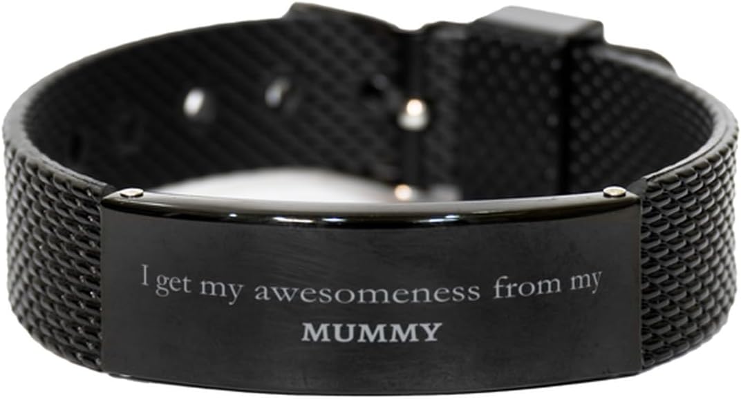 Black Shark Mesh Bracelet for Mummy - Inspirational Quote Jewelry for Mothers Day, Birthday, Christmas - I Get My Awesomeness from My Mommy - Confidence and Love Gifts for Her