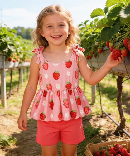 Image of Toddler Girls Clothes Summer Short Set Outfit Tie Knot Shoulder Sleeveless Ruffle Tops and Shorts 2PC Clothing Set