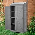 KEIKI 68'' Outdoor Wooden Storage Shed with Waterproof Roof, Removable Shelves, Outside Tool Cabinet for Patio, Garden, Backyard, Lawn, Gray