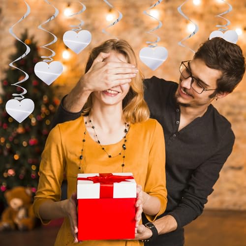 Image of BEISHIDA Happy Valentine's Day Hanging Swirls Valentine's Decorations Silver Heart Hanging Ornament Wedding Anniversary Engagement Proposal Party Supplies Romantic Party Decorations Pack of 15