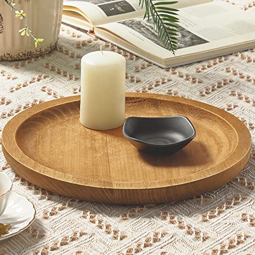 Athaliah Wooden Decorative Tray, 12.5" Hand Carving Rustic Round Wood Trays, Natural Solid Wood Ottoman Tray For Home Kitchen Countertop Table Centerpiece Decor #TOP6