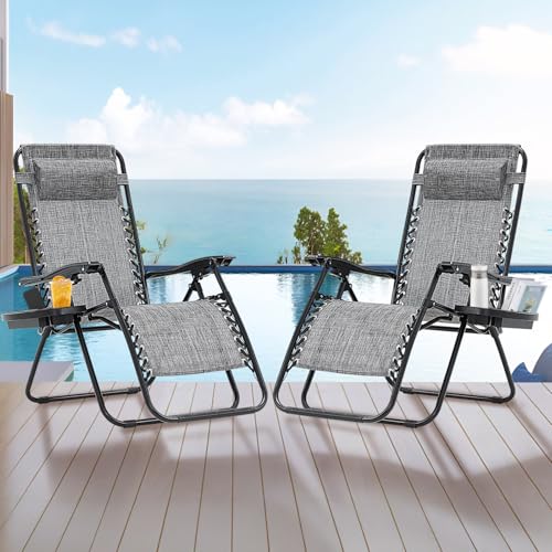 Zero Gravity Chair Set of 2, Folding Reclining zero gravity recliner lounge Chair 330lbs with Pillow...