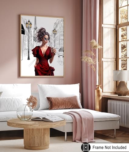 Image of Poster Master Lady in Red Print - Fashion Poster - Paris Designer Art - Modern Wall Design - Chic Gift for Women & Fashionista - Glam Decor for Bedroom or Girl's Room - 18x24 Unframed Wall Art