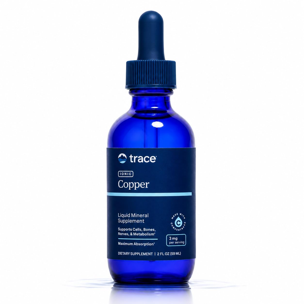 Trace Minerals | Flüssiges ionisches Kupfer 3 mg Nahrungsergänzungsmittel | Antioxidatives Enzym Superoxid-Dismutase | Unterstützt die Blutgesundheit, Nerven und Stoffwechsel 59ml, 48 Portionen