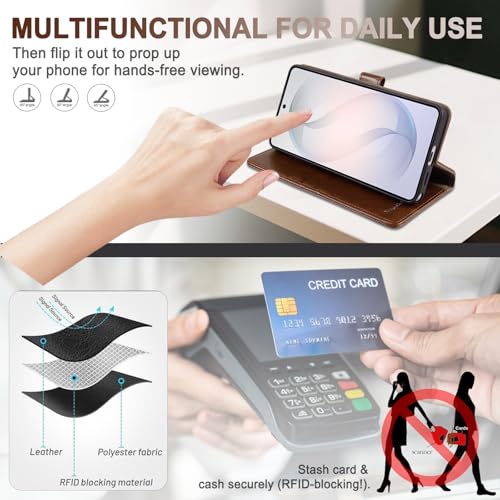 Funda Samsung S26 Ultra MONASAY de piel marrón tipo libro con tarjetero 3