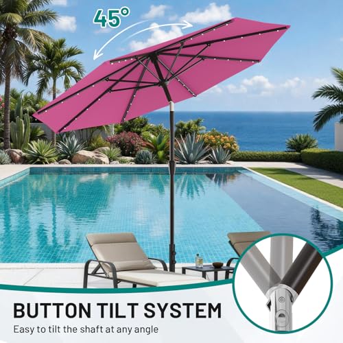Image of AreShark 9FT Patio Umbrella with Solar Lights, 32 Lighted Pool Umbrella w /Tilt and Crank, Outdoor Market Solar Umbrellas for Garden, Deck, Backyard, Pool and Beach, Rose Pink