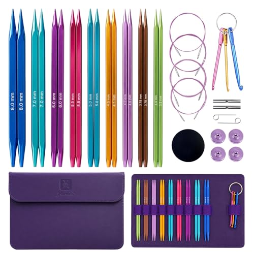 Image of Yarniss 9 Pairs Square Circular Knitting Needles Set US 2.5~11, Interchangeable Knitting Needles Set,4.5 inch Aluminum Cubic Tips with 4 Flexible Cables&Storage Case