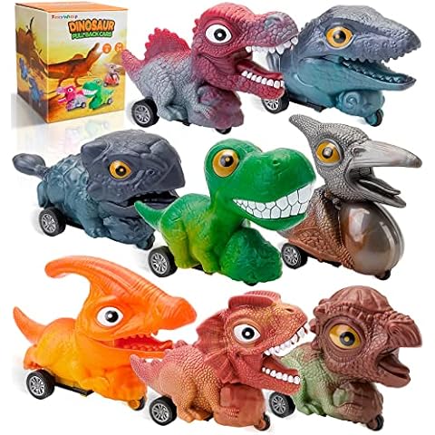 Dinosaur Pull Back Cars Toys - 8 Pack Dinosaurs Toys for Boys Kids Toddlers Children Girls Baby Aged 1 2 3 4 5 6 Years Old and Up, Cuddly Dino Car Set Pullback Vehicles Gifts for Birthday Christmas Cover
