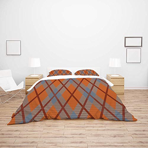 Parure de lit housse de couette rhombique grise et orange 3 pces