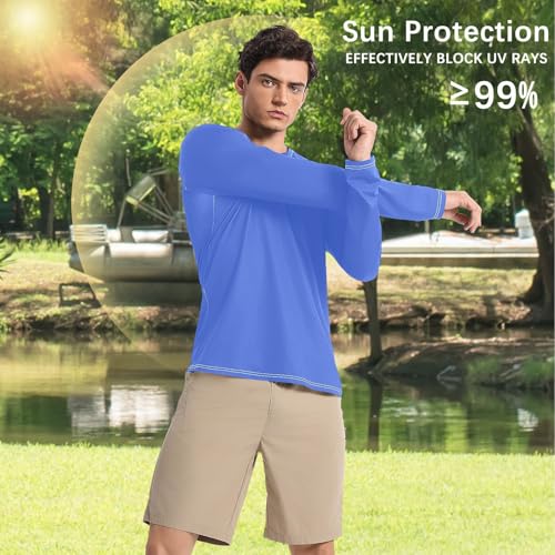 Royal Blue UPF 50+ Long Sleeve Sun Shirt Slim fit Comfort Mens Sun Protection Long Sleeve Water Fishing4