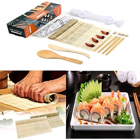 Rilime Sushi Maker Kit, 14PC DIY Sushi Making Kit Complete, Sushi Home Mat Set with Sushi Mats Rice Ball Moulds and Chopsticks for Beginners Cover