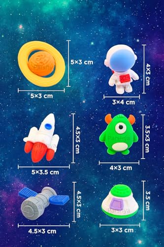Image of Parshya Space Travel Eraser Set for Kids (6 Pcs) - Soft Rubber, Non-Toxic, Dust-Free Cartoon Erasers | Rocket, Astronaut, Alien, Planet & Spaceship | Fun Stationery for School & Gifts