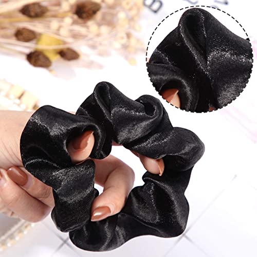 24 Pieces Satin Hair Scrunchies Silky Elastic Hair Bands Skinny Solid Hair Ties Ropes Ponytail Holder For Women Girls Hair Accessories Decorations, 2 Sizes (Black) #TOP3
