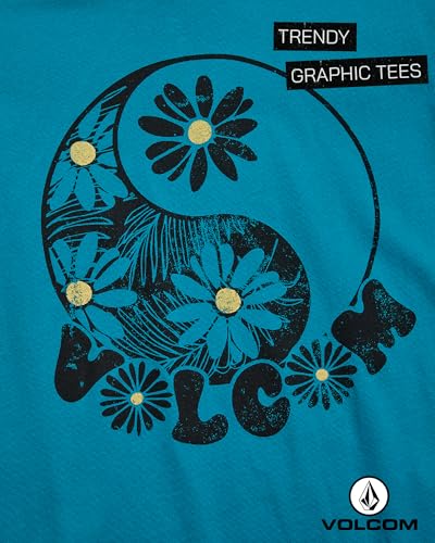 Image of Volcom Girls Shirts - Casual Crewneck Short Sleeve Graphic Tee Trendy Tops - Breathable Girls Summer Clothes