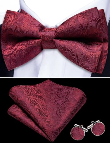 Image of YOHOWA Mens Bow Tie Set Paisley Coloful Pre-tied Bowties Adjustable with Handkerchief Cufflinks Wedding Prom Party