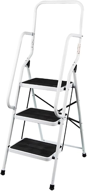 Home Vida 3 Step Ladder with Safety Handrail Foldable Safety Non Slip Matt Safe Heavy Duty