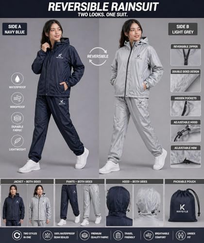 Image of Krystle Women's Waterproof Rain Suit Set - Jacket & Pants | Windproof & Lightweight (Blue,Medium)