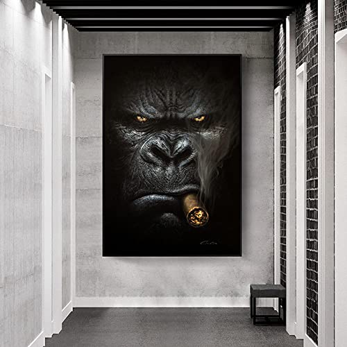 GEMMII Toile Murale XXL Singe Fumée Cigarette Drôle Affiche Animal Peinture Toile Art Imprimer...