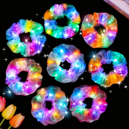 LovesTown 8PCS Light Up Scrunchies LED Scrunchies Hair Accessories Multi Light Modes Glow in the Dark Rave Outfits for Woman Girls Rave Party