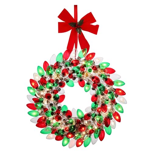 18" Vintage Bulb Wreath - Multicolored (Red & Green)