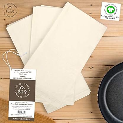 HONEST WEAVE GOTS-zertifizierte 100% Bio-Mehl Sack Baumwolle Küche Hand und Geschirrhandtuch-Sets – Extra Groß 68,6 x 68,6 cm, voll gesäumt, 12 Stück, Naturbraun – Bild 4