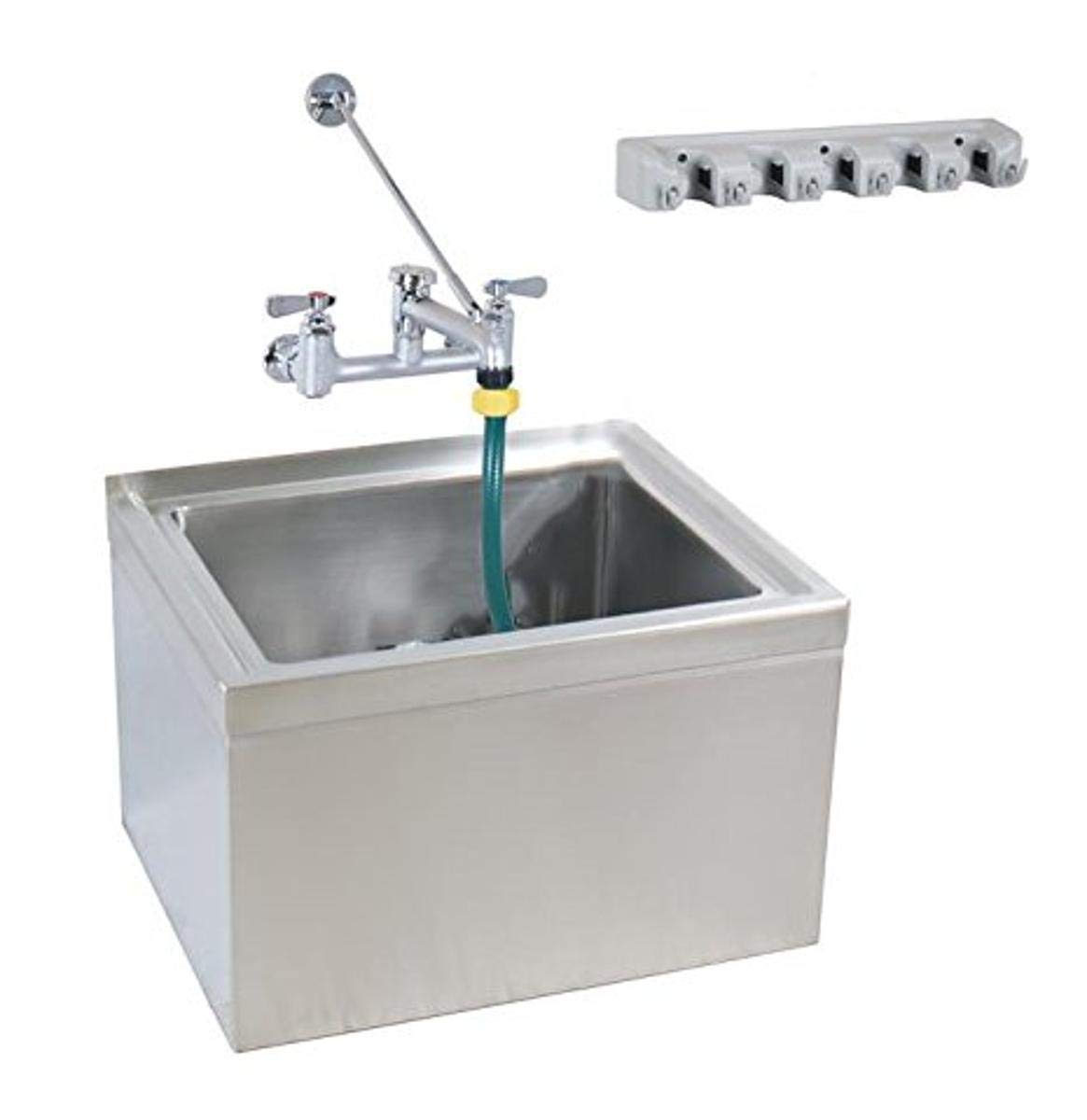 BK Resources BKMS2-1620-6-KIT Stainless Steel Floor Mount Mop Sink with Service Faucet and Hose, 16" Wide x 20" Front-to-Back x 6" Deep