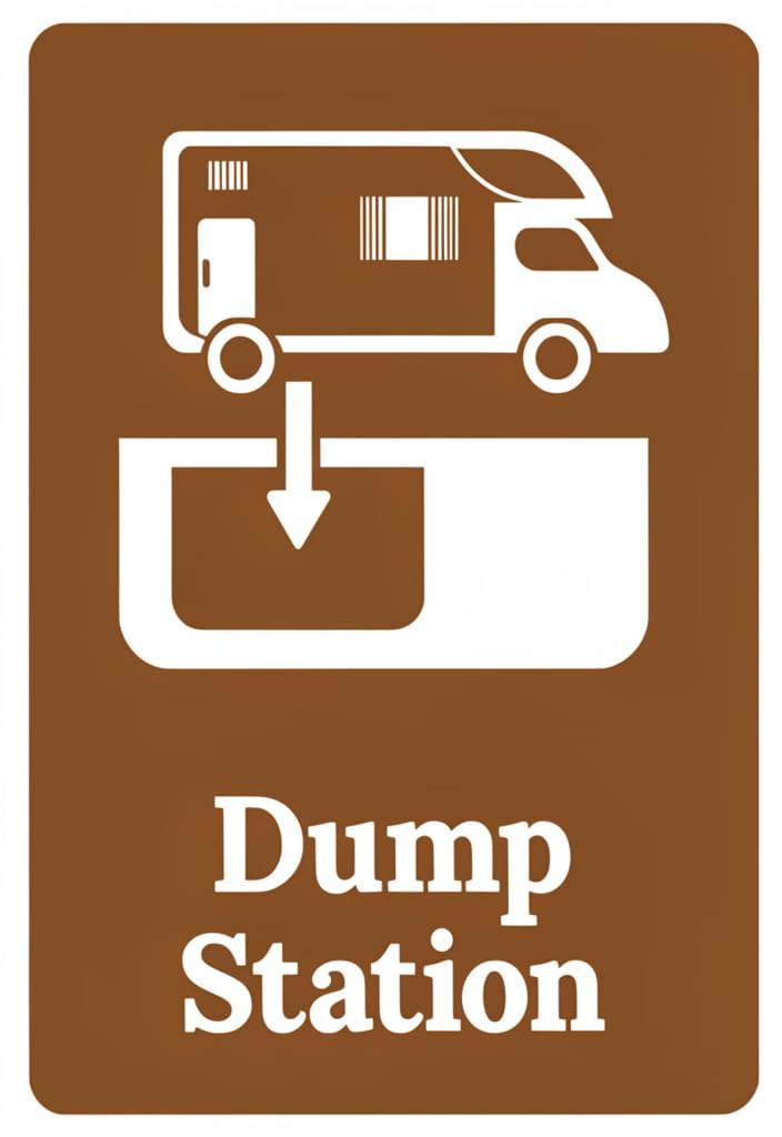 peiyeety Dump Station Tin Sign 12x8 Inch, Brown & White RV Camper Graphic Metal Wall Decor, Retro Camping Bathroom Sign for RV Park, Camper Trailer, Garage, Man Cave, Gift Idea