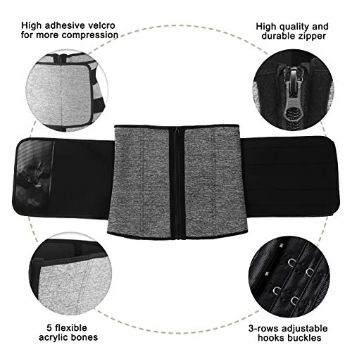 Women Neoprene Corset Waist Trainer Workout Sauna Sweat Trimmer Cincher Belly Slimmer With Zipper (Grey Waist Trimmer With Zipper, 3Xl) #TOP1