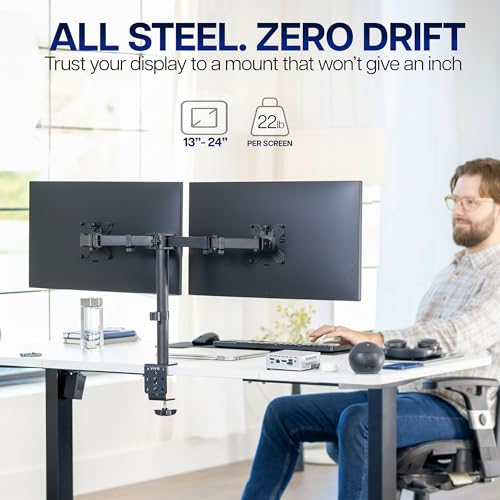 Image of VIVO Dual Monitor Desk Mount, Heavy Duty Fully Adjustable Steel Stand, Holds 2 Computer Screens up to 24 inches and Max 22lbs Each, Black, STAND-V024