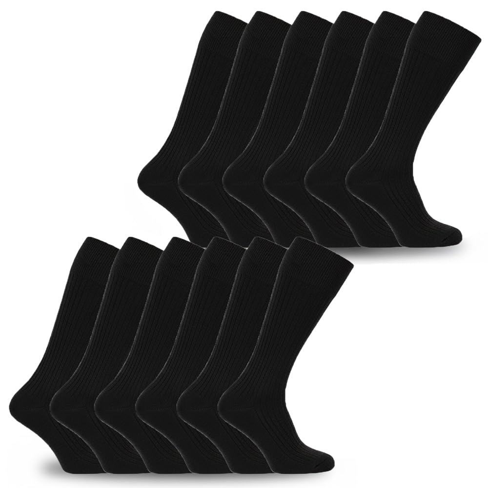 Undercover Men's 12 Pairs - Black 12 Pairs Long Hose 100% Cotton Socks Black