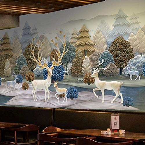 Papier peint panoramique 3D forêt rétro élan décoration murale de luxe - 4