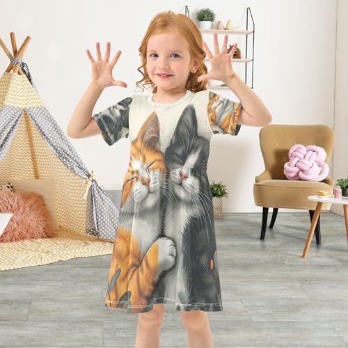 ALAZA Cat Kitten Lovely 3D Girls Dress Short Sleeve Toddler Casual Dresses Summer Sundress 2-8T4
