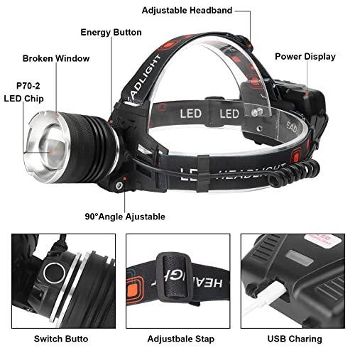 Led Rechargeable Headlamp, 90000 Lumens Super Bright With 5 Modes And Ipx6 Level Waterproof Usb Rechargeable Headlamp, 90° Adjustable, Suitable For Outdoor Camping, Running, Cycling,Climbing, Etc #TOP5