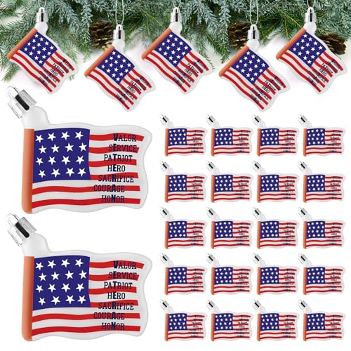 Jenaai 25 Pcs Veterans Day Hanging Ornaments for Christmas Tree Red White and Blue America USA Flag Decorations Military Veterans Month Gifts Bulk (Flag)