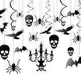 KUUQA Halloween Hanging Decorations Ceiling Decoration of Chandelier Bat Crow Spider Skull for Haunted House Decoration, Set of 20