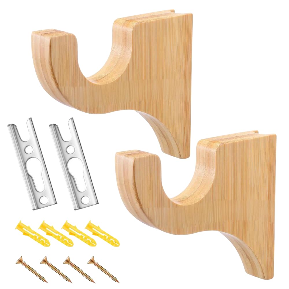 Bdkmms Wood Curtain Rod Brackets, 2Pcs En Curtain Rod Holders Multi-Purpose Bracket For 1.6Inch Poles
