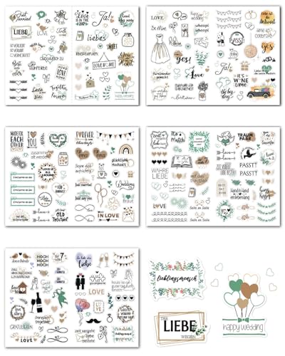 CULEB Adesivi per Libro Degli Ospiti di Nozze,266 Bellissimi Design,Decorazioni per Addio al Celibato,Adesivi per Album di Nozze,Album Fotografico Verde Eucalipto,Adesivi Bullet Journal in Tedesco