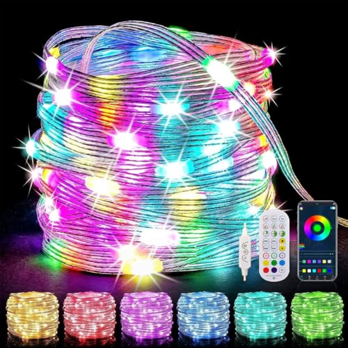 Image of Smart Fairy String Lights 10 Meter, 100 LED USB Rice Light with Bluetooth App & Remote Control, RGB Color Changing, Music Sync, Dimmable Decorative Light for Home, Diwali
