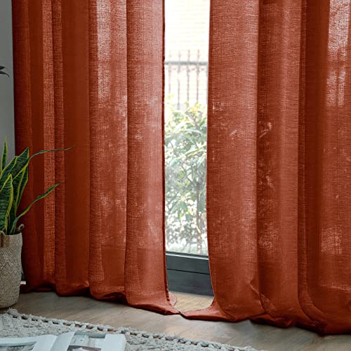 MIULEE 2er Set Voile Vorhang Sheer Leinenvorhang mit Ösen Transparente Unregelmäßige Textur Gardine Ösenschal Fensterschal Lichtdurchlässig für Schlafzimmer 245 x 140cm (H x B) Ziegelrot